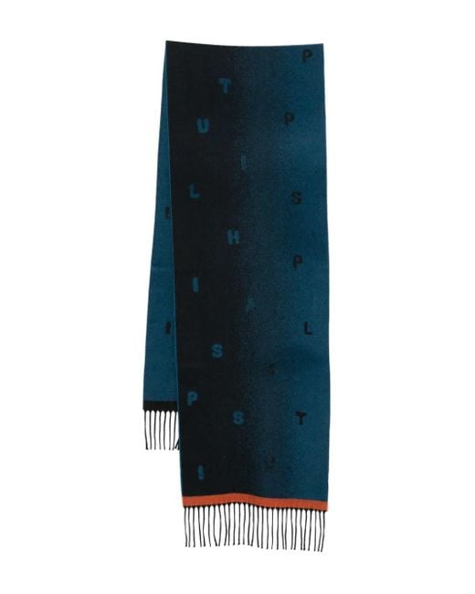 Paul Smith Blue Logo-Jacquard Scarf for men