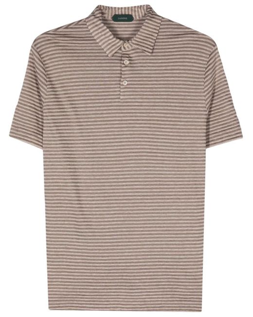 Zanone Brown Striped Linen-blend Polo Shirt for men