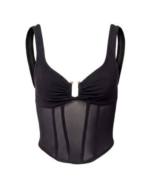 Viktoria & Woods Black Mesh-Panelled Corset Top