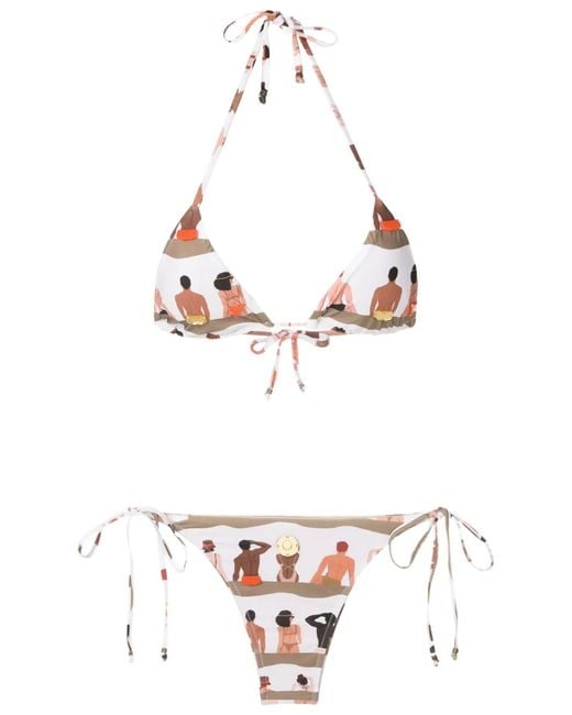 Amir Slama White Graphic-Print Halterneck Two-Piece Bikini