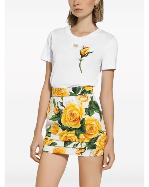Dolce & Gabbana White T-Shirt mit Rosenapplikation