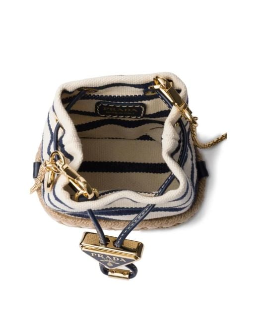 Prada White Striped Bucket Bag