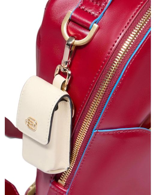 Mochila De Piel Con Placa Del Logo Piquadro de color Red