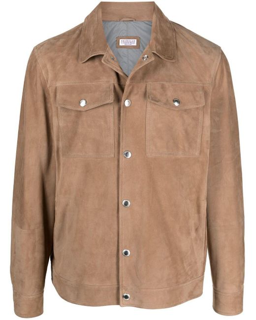 メンズ Brunello Cucinelli スエード シャツジャケット ブラウン Lyst