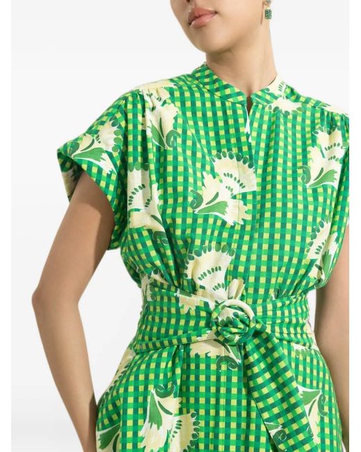 Saloni Green Neesha Gingham Floral-Print Maxi Dress