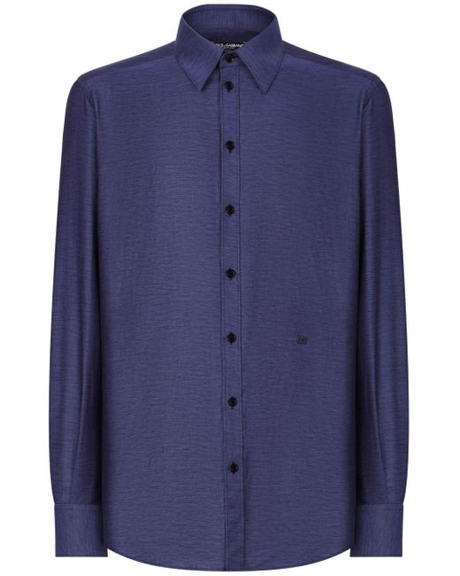 Dolce & Gabbana Blue Long-sleeved Cotton-blend Shirt for men