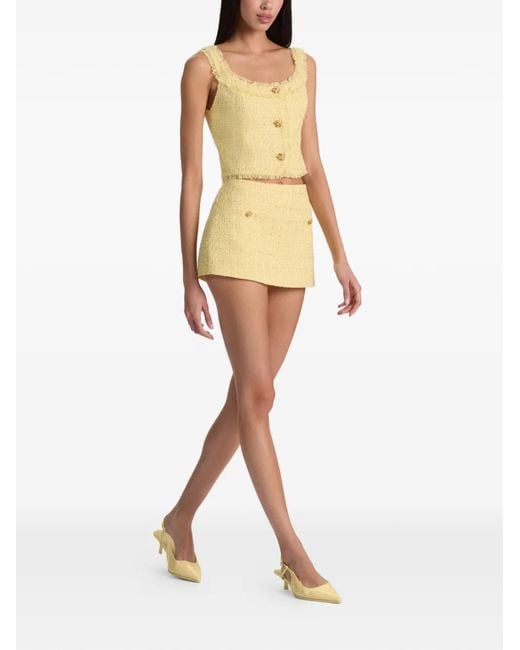 Alice + Olivia Yellow Mace Button-Embellishment Shorts