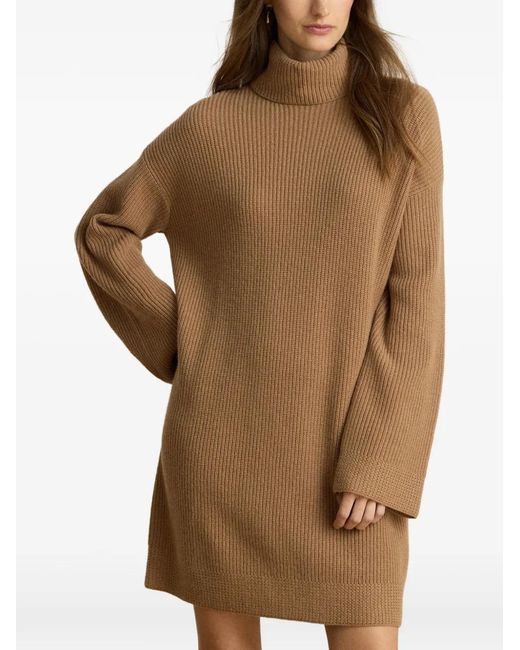 Ralph Lauren Brown Rack-Stitched Turtleneck Mini Dress