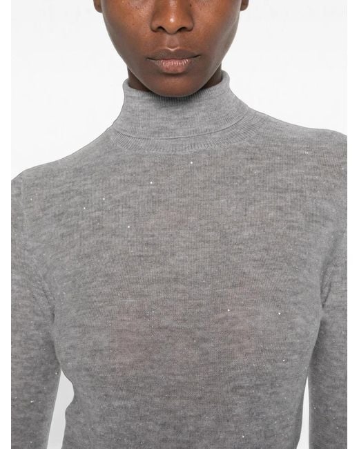 Fabiana Filippi Gray Sequin-Embellished Turtleneck Sweater