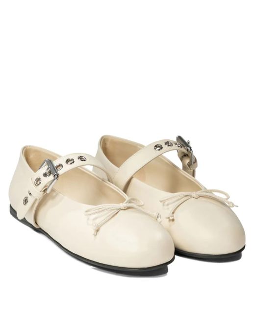 Miu Miu Natural Buckle-Bow Ballet Flats