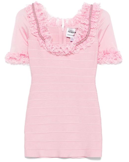 Self-Portrait Pink Ruffled Knitted Mini Dress
