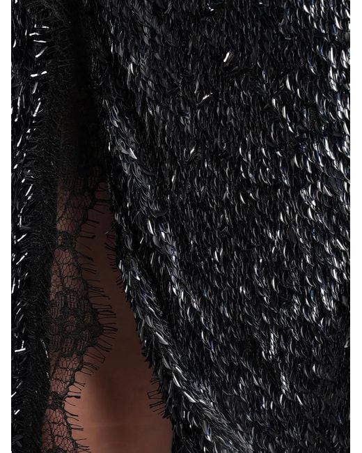 Siedres Black Sequin-Embellished Lace-Trim Skirt