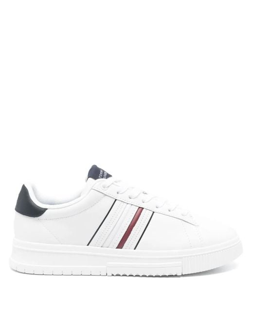 Tommy Hilfiger White Leather Logo-Debossed Sneakers for men
