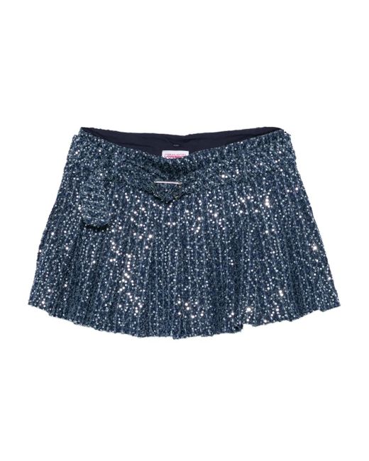 Charles Jeffrey Blue Sequin-Embellished Mini Pleated Skirt