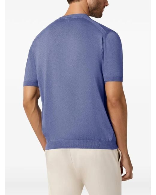 Paul & Shark Blue Fine-Knit Short-Sleeve T-Shirt for men