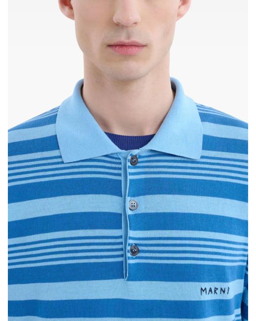 Marni Blue Mixed Stripe Polo Shirt for men