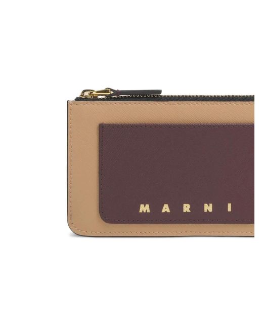 Marni Brown Leather Zip Cardholder