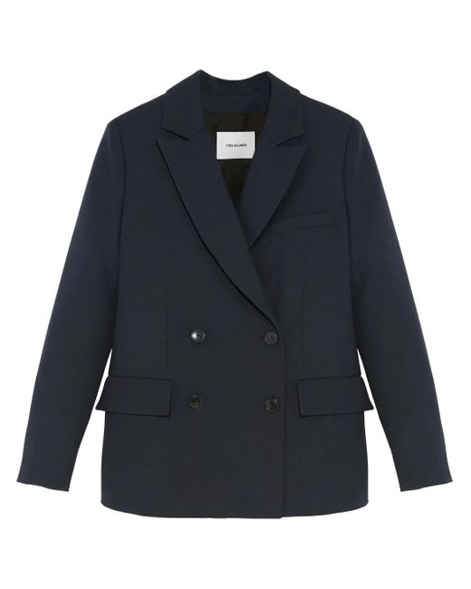 Yves Salomon Blue Double-Breasted Blazer