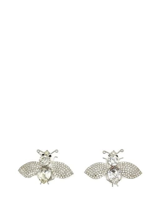 JENNIFER GIBSON JEWELLERY White Vintage Statement Crystal Bee Earrings 1980S