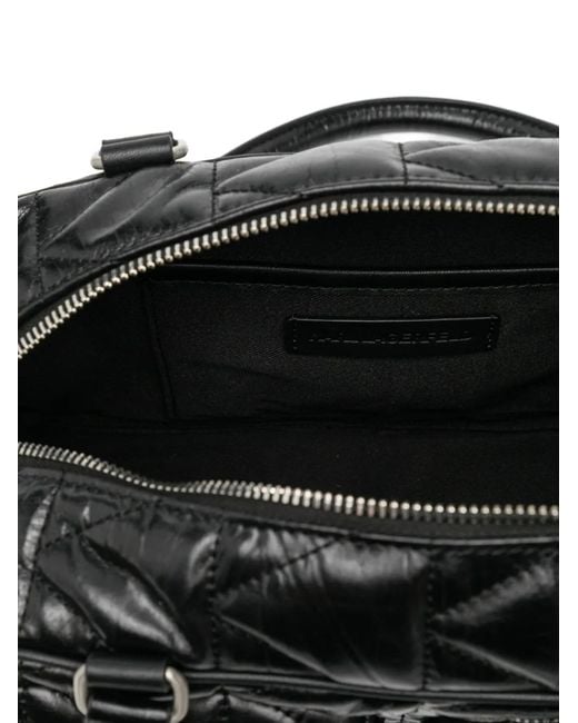Karl Lagerfeld Black Kkuilt Pockets Md Bowling Bag