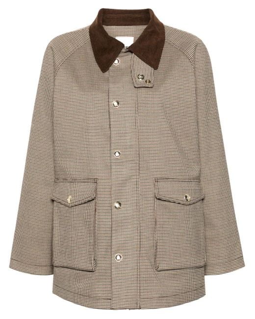 Sandro Brown Velvet-Collar Checked Coat