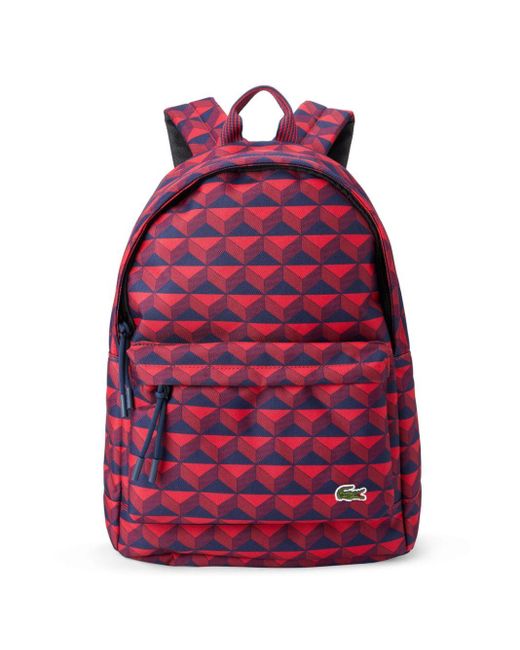 Lacoste Red Geometric-print Logo-appliqué Backpack for men