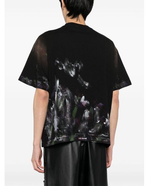 we11done Black Painterly-print Cotton T-shirt for men