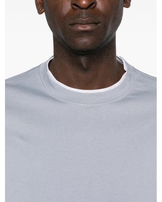 Brunello Cucinelli Blue T-Shirt À Bords Contrastants for men
