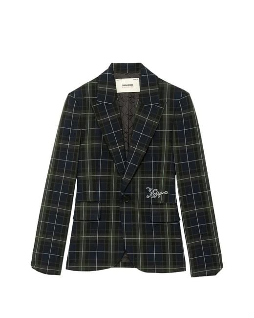 Zadig & Voltaire Black Vavy Tartan-Print Single-Breasted Blazer