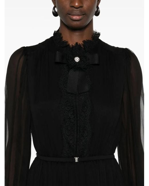 Nissa Black Crystal-Detail Silk Midi Dress