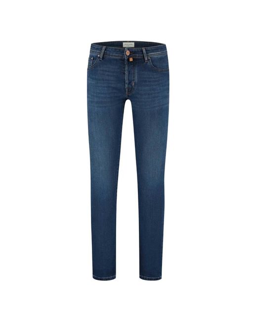 Jacob Cohen Blue Faded-Effect Whiskered Jeans for men