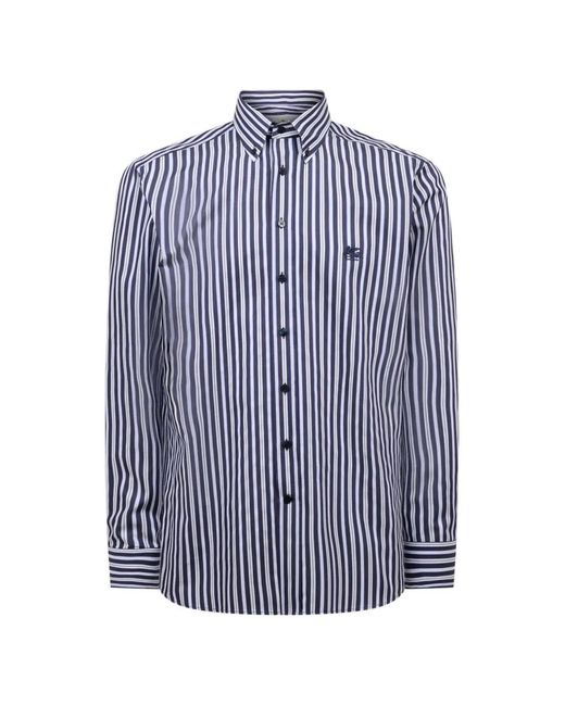 Etro Blue Striped Button-Down Cotton Shirt for men