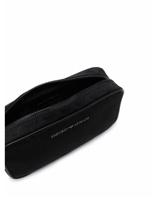 Emporio Armani Black Logo-Plaque Zipped Clutch Bag for men