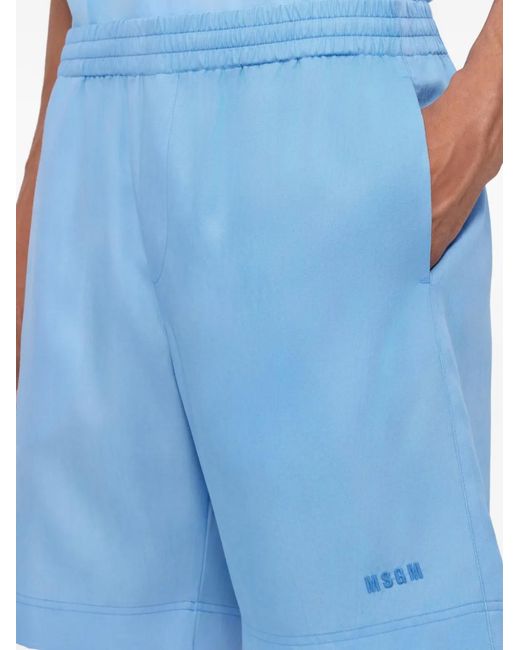 MSGM Blue Short À Taille Élastiquée Et Logo for men
