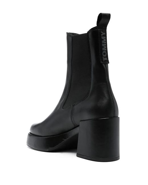 Tommy Hilfiger Black Chelsea 80Mm Leather Chunky Boots