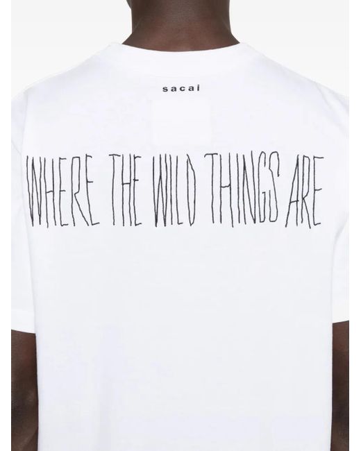 Sacai White Graphic-Print Cotton T-Shirt for men