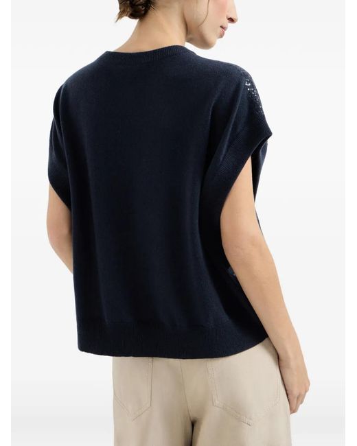 Brunello Cucinelli Blue Dazzling Check-Pattern Top