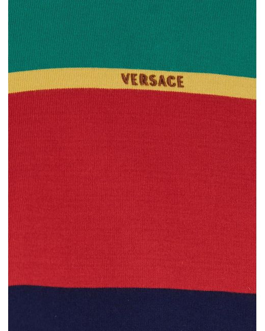 Versace Blue Sweatshirt "Strips" With Logo Print Details On The Front for men