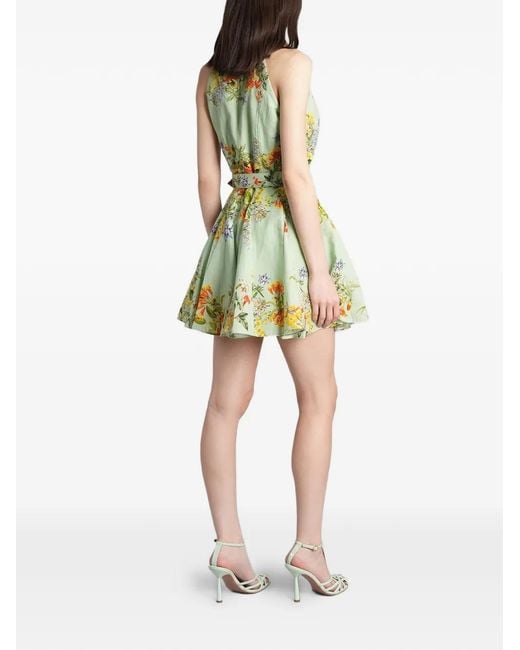 Hemant & Nandita Yellow Floral-Print Belted Mini Dress