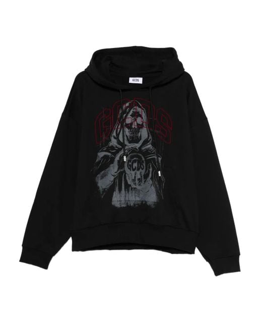 Gcds Black Graphic-Print Hoodie for men