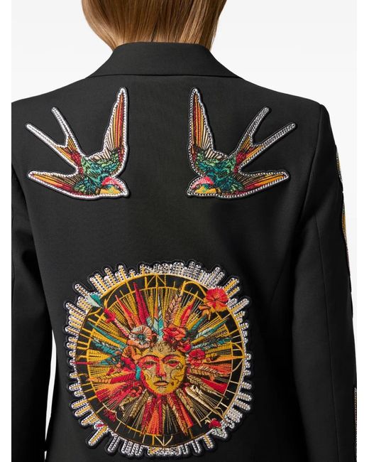 Philipp Plein Black Buttoned Embroidered Blazer