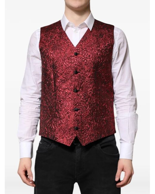 Dolce & Gabbana Red Sing-Breasted Waistcoat for men