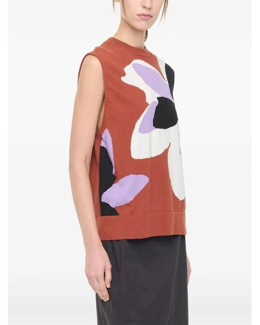 Plan C Red Flower Intarsia-Knit Vest