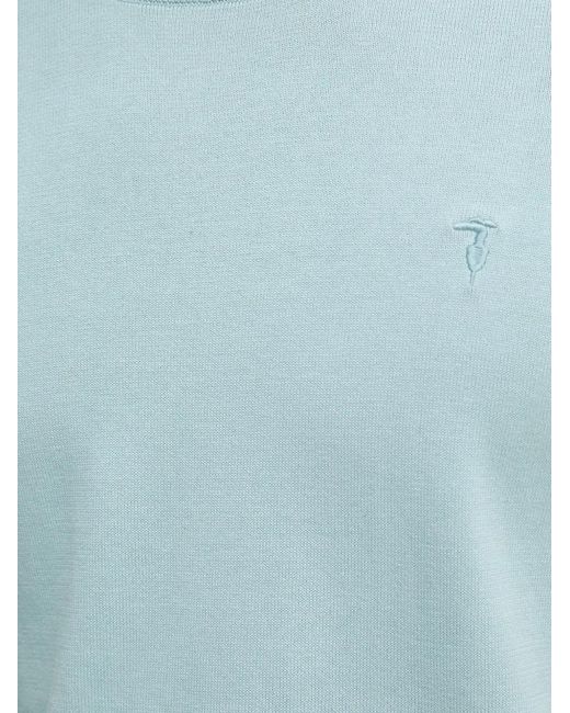 Trussardi Blue Logo-Embroidered Crew-Neck Sweater for men