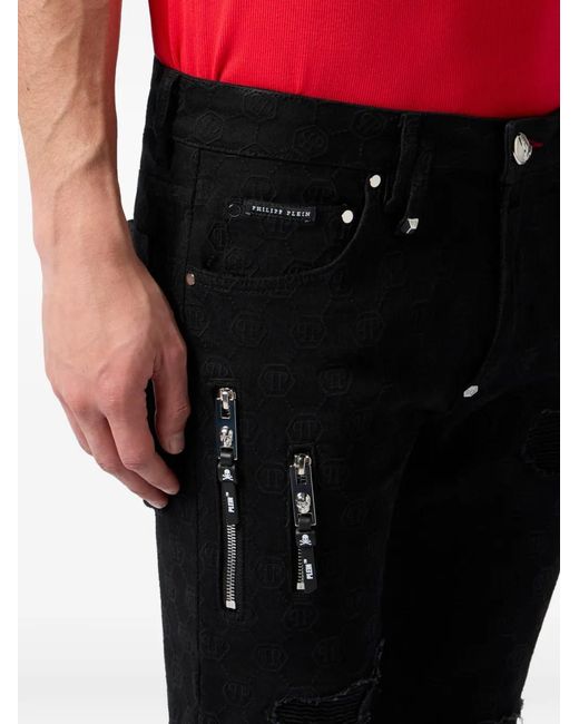 Philipp Plein Black Jean Rockstar À Broderies Monogram for men