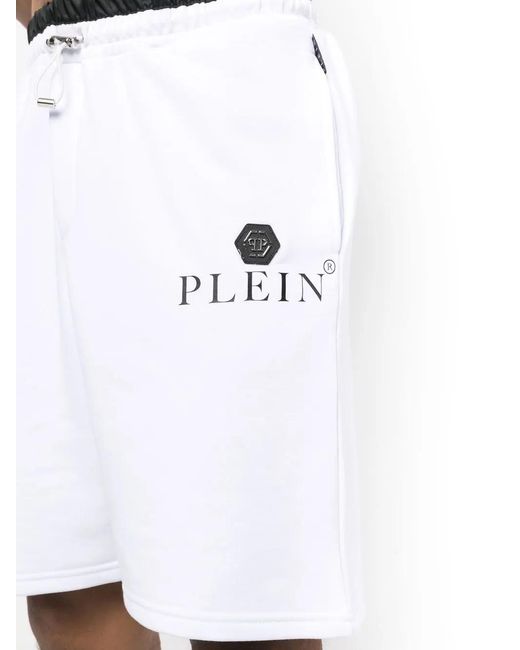 Philipp Plein White Logo-Plaque Track Shorts for men
