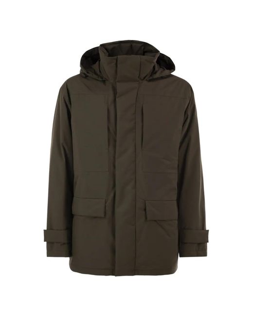 Herno Brown Hooded Concelaed-Fastening Parka for men