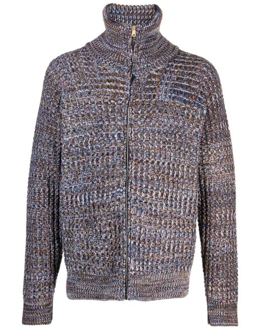 Paul Smith Blue Mélange Ribbed-knit Cardigan for men