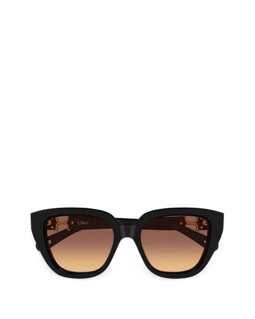 Chloé Black Logo-Plaque Cat-Eye Frame Sunglasses