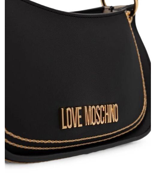 Love Moschino Black Logo-Lettering Contrast-Stitch Tote Bag